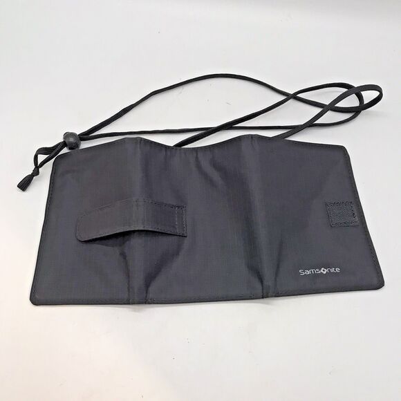 Samsonite Passport Holder Money Credit Card ID Wallet Gray Ripstop with Lanyard - Picture 6 of 9